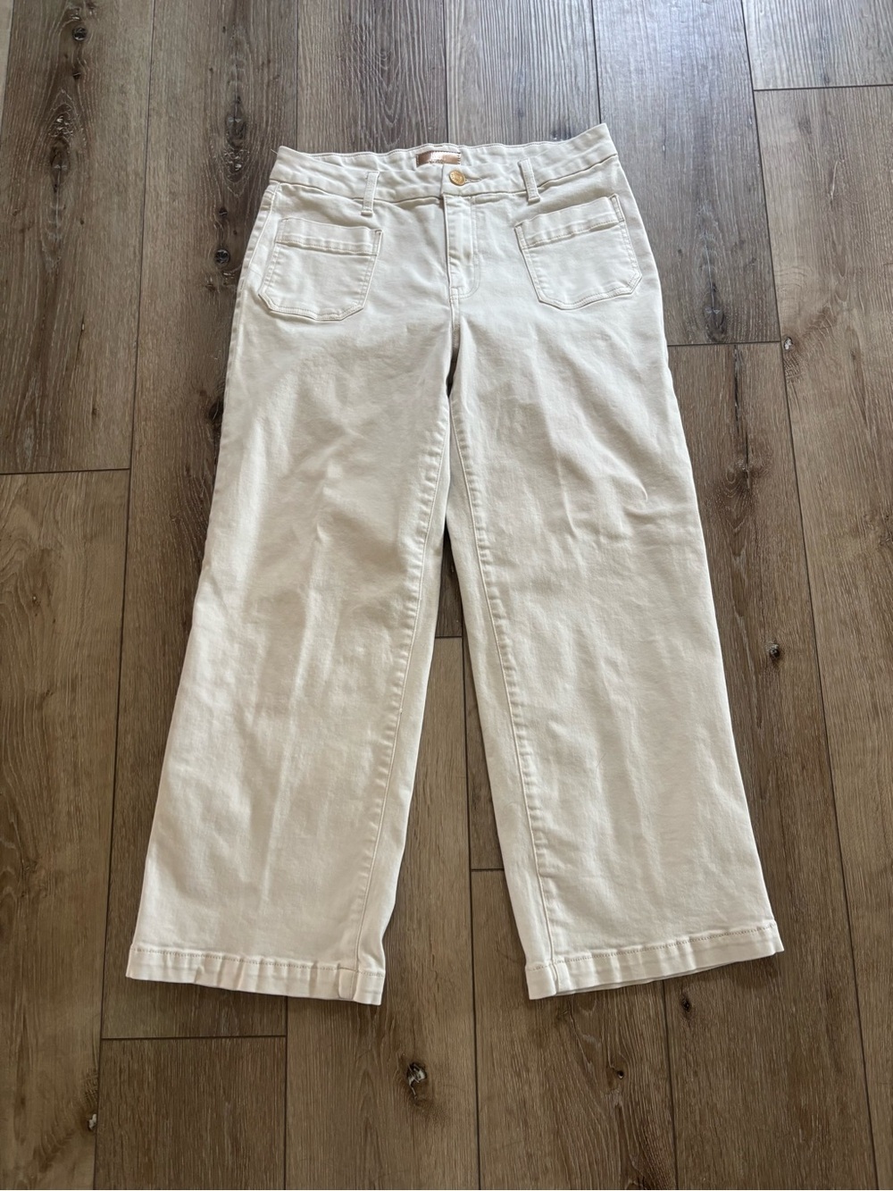 KUT from the Kloth Charlotte High Rise Wide Leg Jeans Ecru Patch Pocket size 8